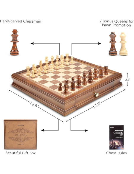 Juego de Ajedrez Magnético de Madera AMEROUS 12.8 cm con Almacenamiento Juego de Ajedrez Magnético de Madera AMEROUS 12.8 cm con Almacenamiento