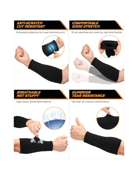 Mangas Resistentes al Corte Geyoga Nivel 5 Protección Brazo Negro Mangas Resistentes al Corte Geyoga Nivel 5 Protección Brazo Negro