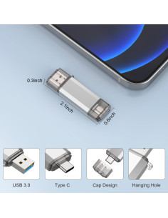 RAOYI 128GB Unidad Flash USB C 2 en 1 OTG Plata 2
