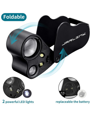 Lupa de Joyero JARLINK 2 Pack 30X 60X 90X con Luz LED y UV