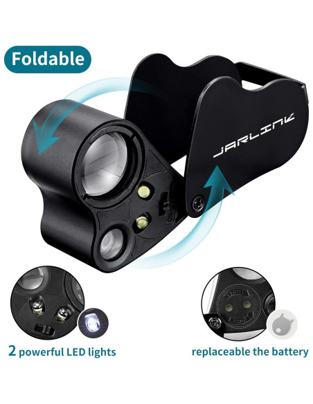 Lupa de Joyero JARLINK 2 Pack 30X 60X 90X con Luz LED y UV Lupa de Joyero JARLINK 2 Pack 30X 60X 90X con Luz LED y UV