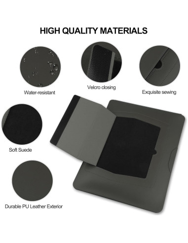 Funda de cuero gris para laptop 13-14" HoYiXi con soporte
