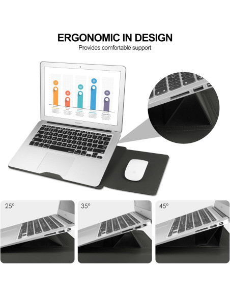 Funda de cuero gris para laptop 13-14" HoYiXi con soporte Funda de cuero gris para laptop 13-14" HoYiXi con soporte
