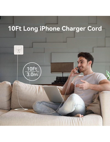 Cargador Rápido USB C 20W para iPhone 16 15 Pro Max 10FT