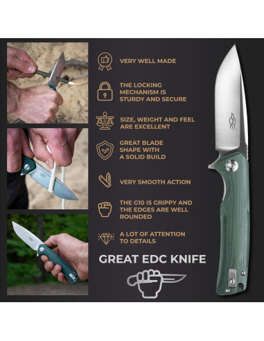 Cuchillo Plegable Firebird Ganzo FH91-GB Acero D2 Mango G10 Verde