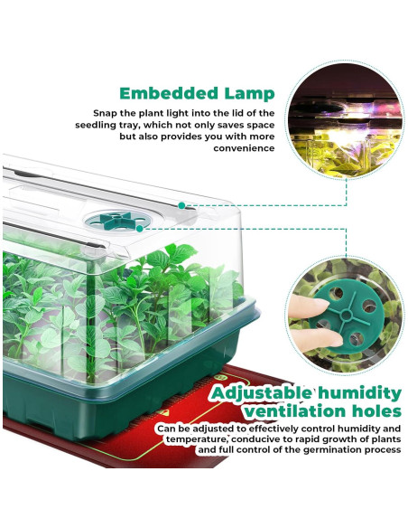 Bandeja de Germinación de Semillas Ourhom 96 Celdas con Luz Bandeja de Germinación de Semillas Ourhom 96 Celdas con Luz