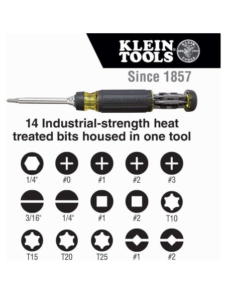 Destornillador multifuncional Klein Tools 15-en-1 con puntas Destornillador multifuncional Klein Tools 15-en-1 con puntas
