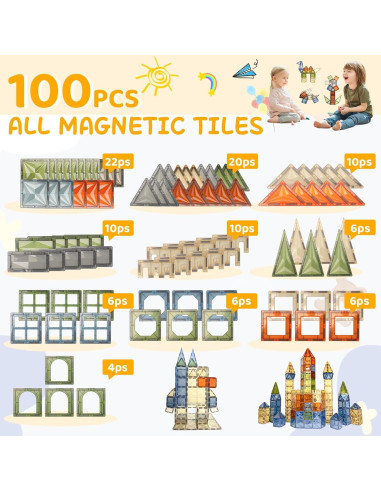Conjunto de Azulejos Magnéticos HarworLife 100 PCS 3D Educativos