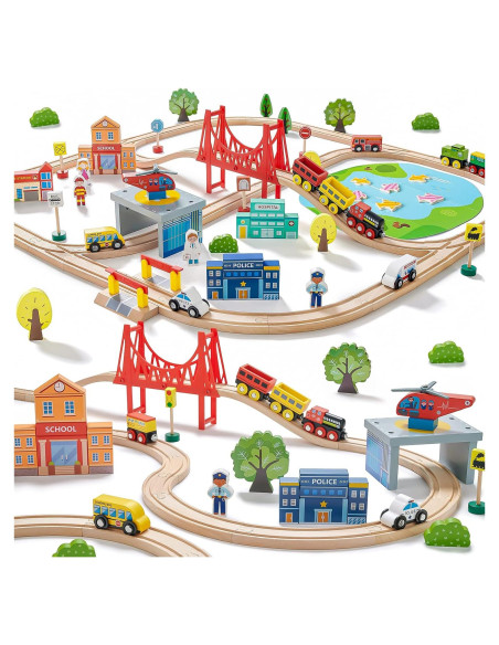 Conjunto de tren de madera 110 piezas Tiny Land para niños Conjunto de tren de madera 110 piezas Tiny Land para niños