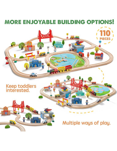 Conjunto de tren de madera 110 piezas Tiny Land para niños