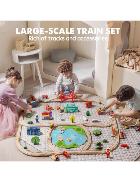 Conjunto de tren de madera 110 piezas Tiny Land para niños Conjunto de tren de madera 110 piezas Tiny Land para niños