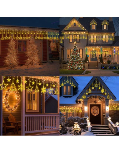 Luces de Cortina LED Navidad 138 LEDs 3x3m Blanco Cálido