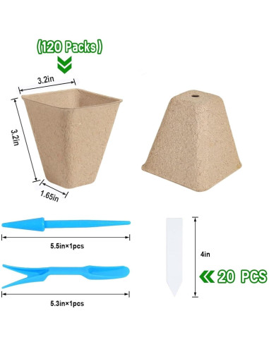 Kit de 120 Macetas de Turba Biodegradables Loongesho 8.13 cm