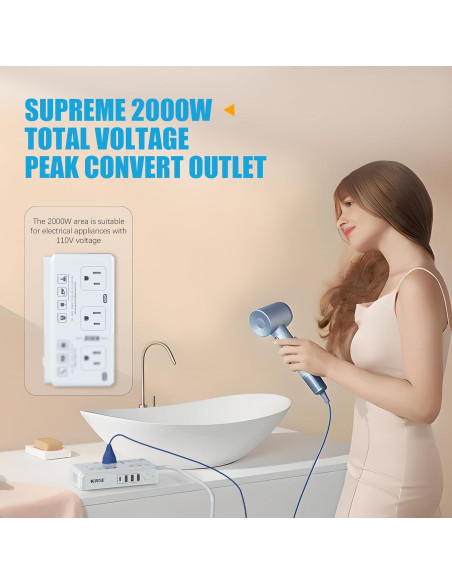 Convertidor de Voltaje 220V a 110V Kruuue 2000W con USB Convertidor de Voltaje 220V a 110V Kruuue 2000W con USB