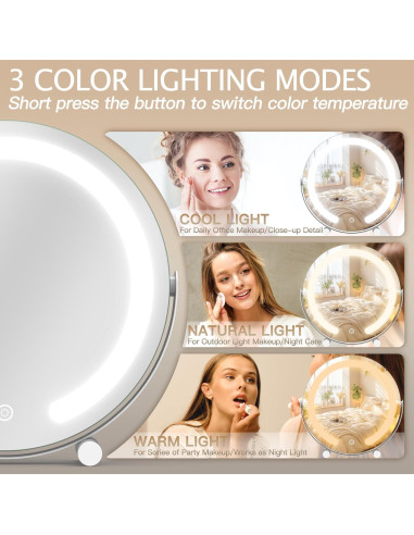 Espejo de Tocador HNV LED 30 cm con Luz Táctil 3 Modos
