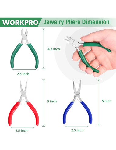 Juego de Alicates de Joyería WORKPRO 3 Piezas Acero al Carbono