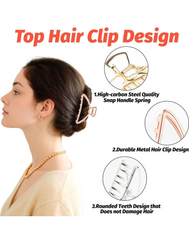 Clips de Garra de Metal VinBee para Cabello Grueso - 3 Piezas