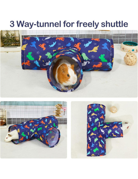 Túnel Lavable 3 Vías Bienbee para Cobayas y Conejos - Azul Dinosaurios Túnel Lavable 3 Vías Bienbee para Cobayas y Conejos - Azul Dinosaurios