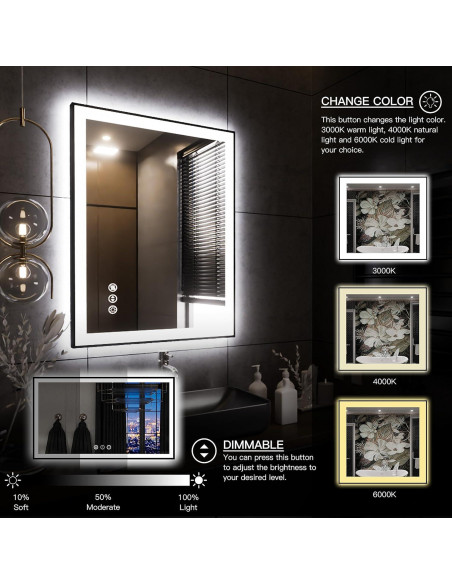 Espejo de Baño LED Yamazakura 61x81cm con Luz Regulable Espejo de Baño LED Yamazakura 61x81cm con Luz Regulable