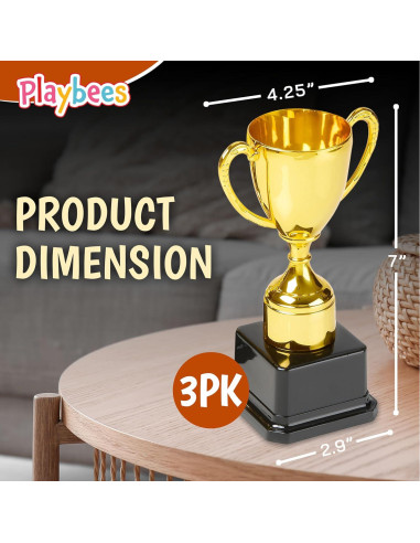 Trofeos de Plástico Dorados Playbees - Set de 3 - 17.78 cm