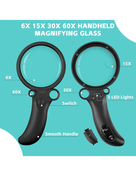 Lupa de Mano con Luz LED NZQXJXZ 6X 15X 30X 60X para Lectura Lupa de Mano con Luz LED NZQXJXZ 6X 15X 30X 60X para Lectura