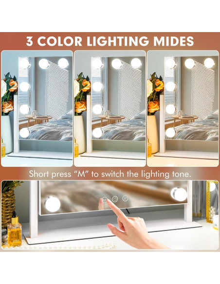 Espejo de Tocador Kottova LED 15.7"x11.8" 3 Colores Ajustables Espejo de Tocador Kottova LED 15.7"x11.8" 3 Colores Ajustables