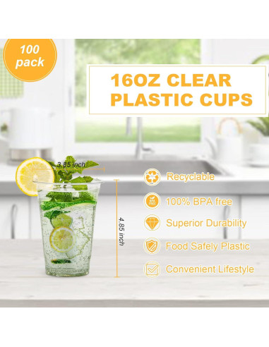 Vasos de Plástico TashiBox 16oz - 100 Unidades Desechables