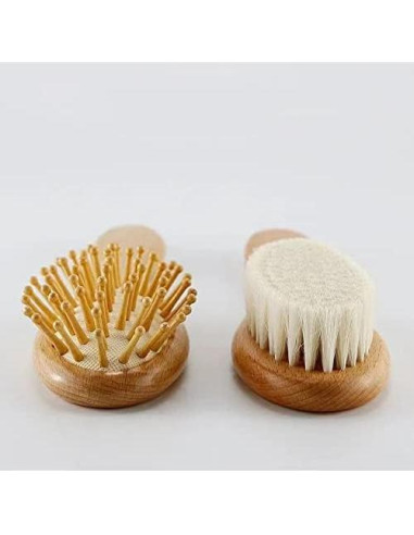 Conjunto Cepillo y Peine Bebé PandaEar Madera Natural 3 en 1
