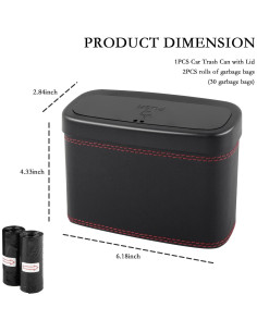 Basurero de coche Figpade con tapa y 30 bolsas - 17.8L 2