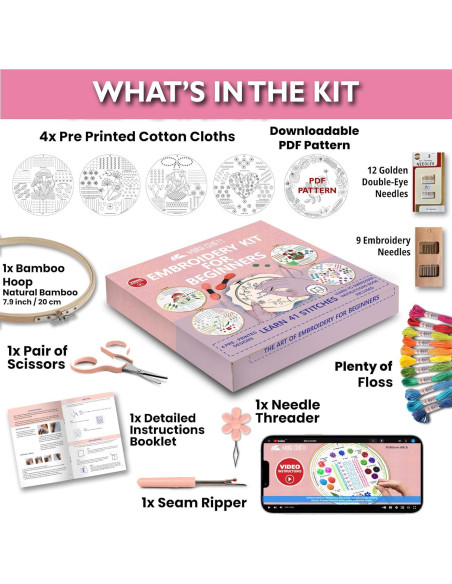 Kit de Bordado Moni Crafts - 4 Patrones Preimpresos para Principiantes Kit de Bordado Moni Crafts - 4 Patrones Preimpresos para Principiantes