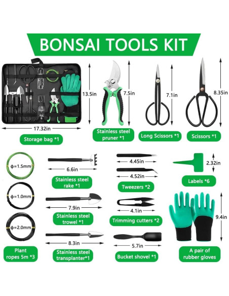 Juego de Herramientas para Bonsai Bonfino 21 Piezas - Kit de Poda Juego de Herramientas para Bonsai Bonfino 21 Piezas - Kit de Poda