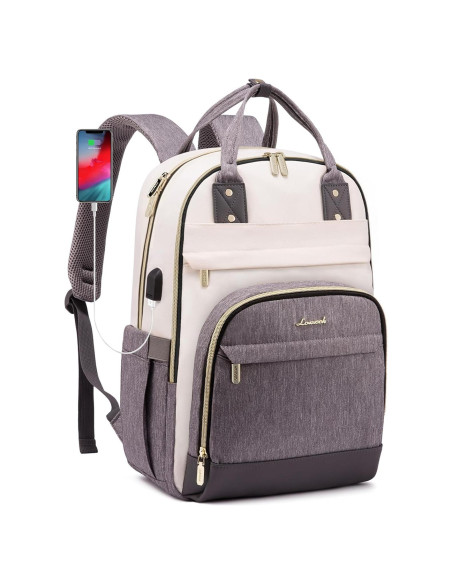 Mochila LOVEVOOK para Laptop 15.6" Beige-Gris Antirrobo Mochila LOVEVOOK para Laptop 15.6" Beige-Gris Antirrobo