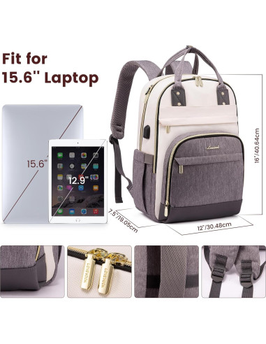 Mochila LOVEVOOK para Laptop 15.6" Beige-Gris Antirrobo