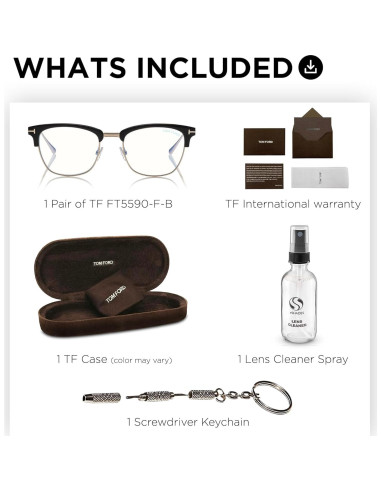 Marco de Gafas Tom Ford FT5590-F-B Cuadradas + Kit de Limpieza