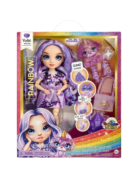Muñeca de Moda Rainbow High Violeta 28 cm con Slime y Mascota Muñeca de Moda Rainbow High Violeta 28 cm con Slime y Mascota