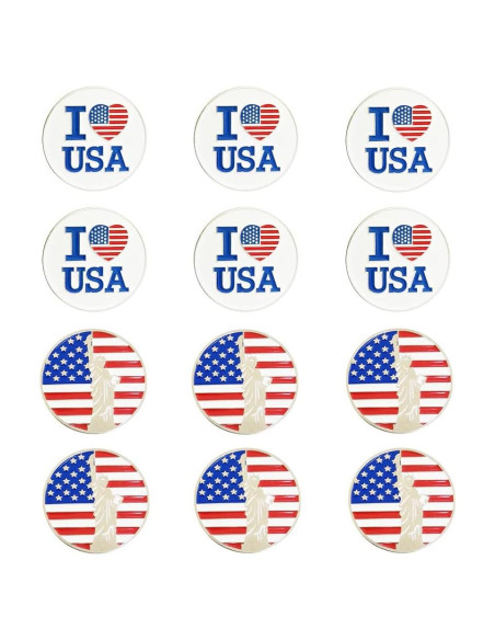 Marcadores de Golf GOLTERS - Paquete de 12, Bandera Americana Marcadores de Golf GOLTERS - Paquete de 12, Bandera Americana