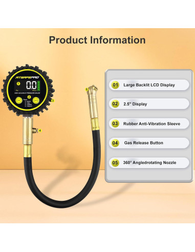 Medidor de presión de neumáticos digital ATsafepro 200 PSI