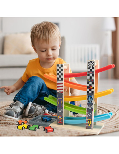 Conjunto de Juguetes de Rampas de Madera WOOD CITY con 5 Coches