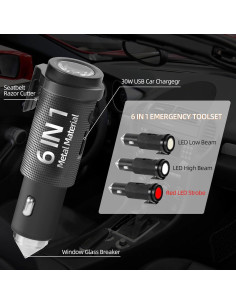 Kit de Emergencia 6 en 1 CINTHIA: Rompe Ventanas y Cargador USB 2