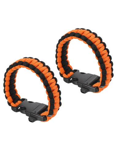 Pulseras de Paracord de Supervivencia PATIKIL - 2 Piezas, Negro/Naranja