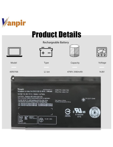 Batería de Laptop Lenovo 45N1706 14.8V 47Wh 3180mAh