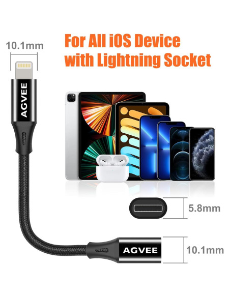 Cable Extensión Lightning AGVEE 1 Pie Negro para iPhone/iPad Cable Extensión Lightning AGVEE 1 Pie Negro para iPhone/iPad