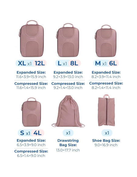 Set de 6 Cubos de Empaque BAGSMART para Viajes - Compresión Set de 6 Cubos de Empaque BAGSMART para Viajes - Compresión