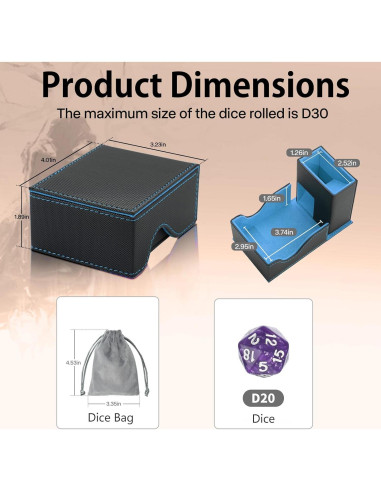 Caja de Dados Plegable Stepane 3 en 1 Negra/Azul para RPG