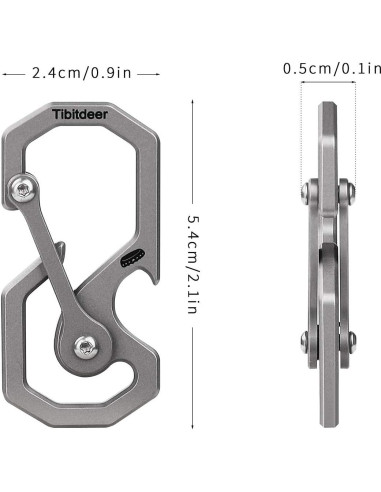 Llave de Titanio Multifuncional Clip Carabiner Gris