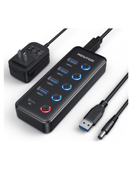 Hub USB 3.0 Alimentado Wenter U4+1 con Carga Tipo-C Hub USB 3.0 Alimentado Wenter U4+1 con Carga Tipo-C