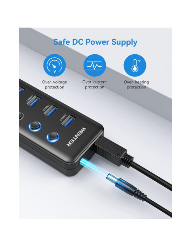 Hub USB 3.0 Alimentado Wenter U4+1 con Carga Tipo-C