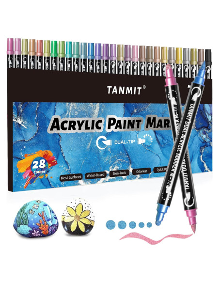 Marcadores Acrílicos Metálicos TANMIT 28 Colores Doble Punta Marcadores Acrílicos Metálicos TANMIT 28 Colores Doble Punta