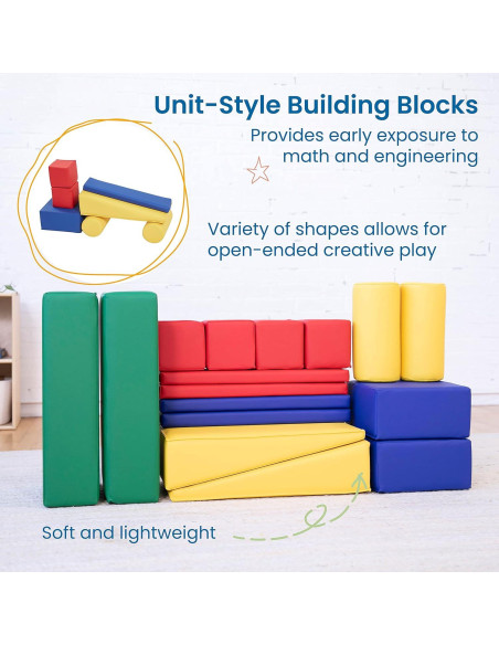 Bloques de Construcción Suaves ECR4Kids 16 Piezas Variados Bloques de Construcción Suaves ECR4Kids 16 Piezas Variados