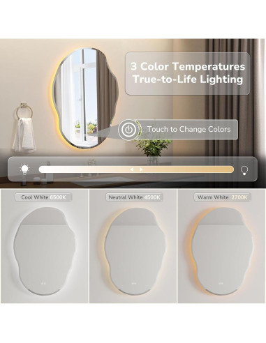 Espejo de Baño LED USHOWER 55.88x76.2cm Antivaho y Regulable